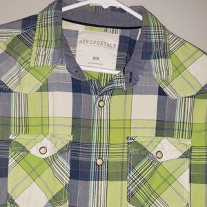 Aeropostale Green and Blue Plaid Shirt